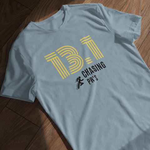 Running T-Shirt - 13.1 Chasing Personal Records light blue