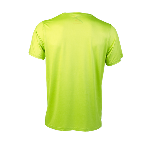 Lime men's running T-shirt, back product view.