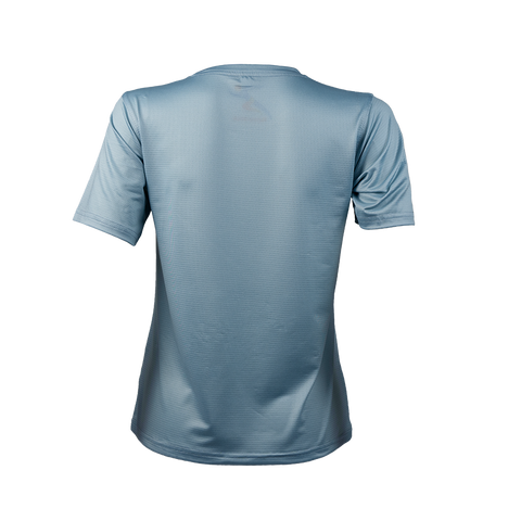 Back view of women's gray performance running T-shirt