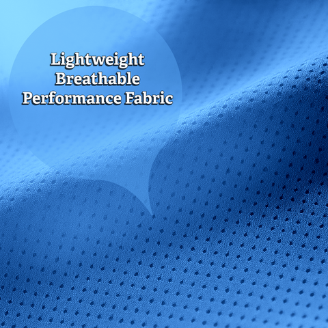 Close-up of Marathoner in Training blue performance t-shirt fabric
