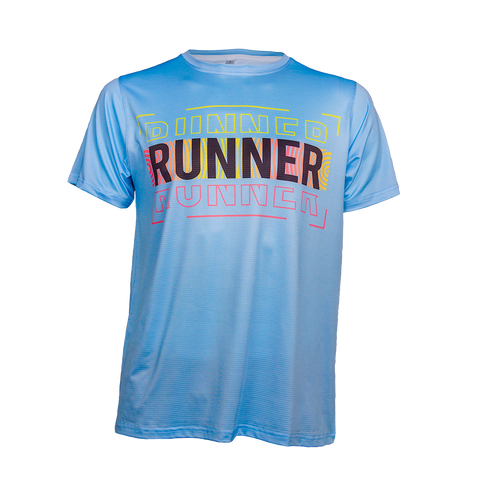 Men’s aqua blue RUNNER performance running shirt front view