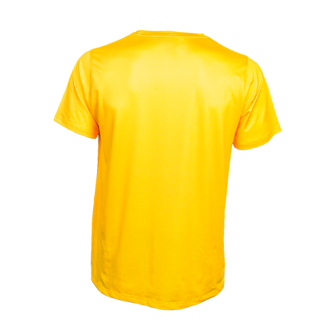 Rear view of yellow RUNNER performance running shirt