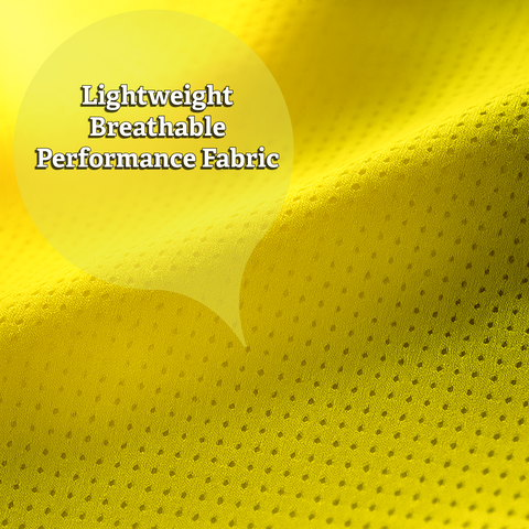 Close-up detail of breathable mesh fabric on yellow RUNNER performance shirt