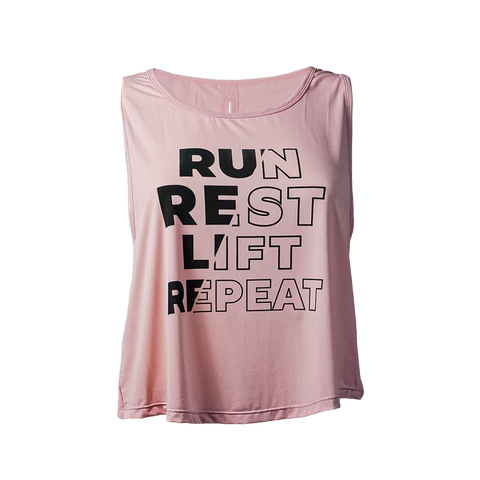 Woman's Running Crop Tank Top - Run Rest Lift Repeat pink front