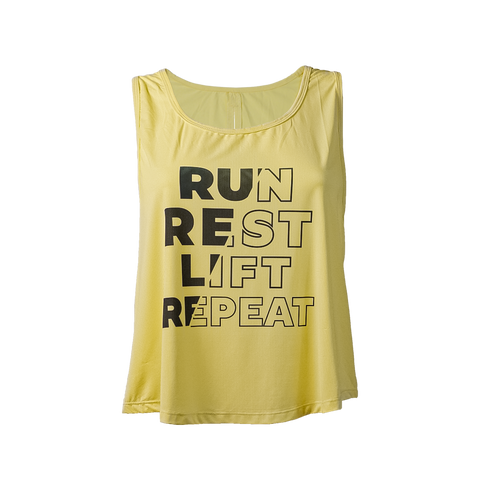 Woman's Running Crop Tank Top - Run Rest Lift Repeat yellow