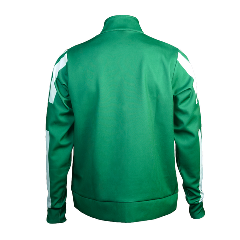 Back view of the Men's Runner Track Jacket in green, displaying the rear panel design, collar, and sleeve details.